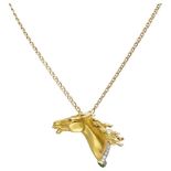 18K. Yellow gold Carrera y Carrera necklace and horse head pendant set with diamond, ruby and emeral