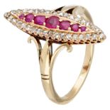 14K. Yellow gold marquise ring set with diamond and natural ruby.