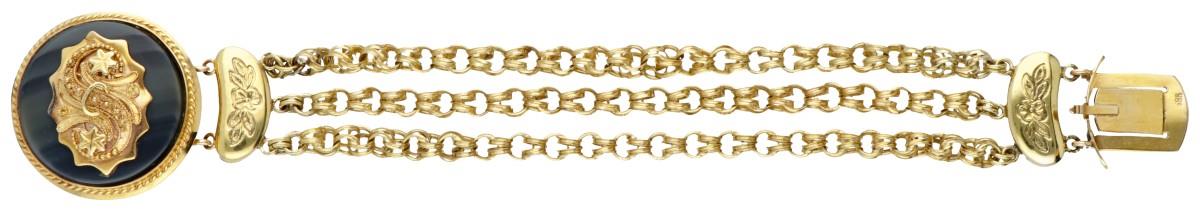 14K. Yellow gold vintage bracelet set with a black agate. - Image 2 of 4