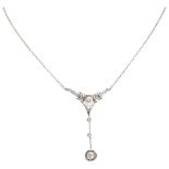 14K. Bicolor gold necklace with Art Deco pendant set with approx. 0.35 ct. diamond.
