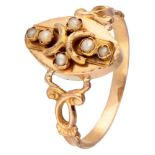 Antique 14K. rose gold presumably Victorian ring set with seed pearl.