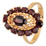 Vintage 18K. yellow gold Italian entourage ring set with approx. 2.85 ct. garnet.