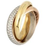 Classic 18K. tricolor gold Cartier 'Trinity' ring set with approx. 1.40 ct. diamond.