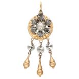 Antique 18K. yellow gold pendant set with diamonds in silver.