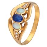 Antique 18K. yellow gold ring set with opal and blue doublet.