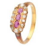 Antique 18K. yellow gold ring set with diamond and natural ruby.