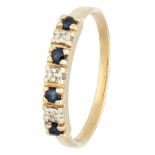 14K. Yellow gold alliance ring set with approx. 0.16 ct. natural sapphire and approx. 0.015 ct. diam