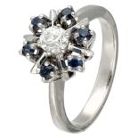 Vintage 14K. white gold cluster ring set with approx. 0.38 ct. diamond and sapphire.