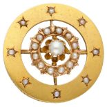 Antique 18K. yellow gold brooch set with seed pearls.