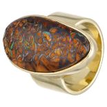 14K. Yellow gold ring set with an Australian Koroit boulder opal.