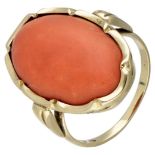Vintage 14K. yellow gold oval ring set with approx. 7.50 ct. red coral.