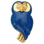 Lapis lazuli brooch with 18K. yellow gold details depicting an owl.