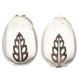 Sterling silver no.113 'Engraved Leaf' earclips by Gundorph Albertus for Georg Jensen.