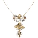 Georgian Belgian 14K. yellow gold cross-shaped pendant / brooch 'a la Jeannette' set with rose cut d