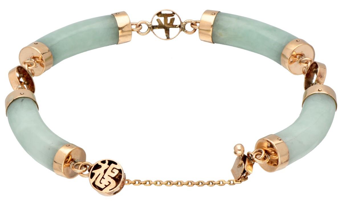 Jade bracelet with Chinese characters in 14K. yellow gold. - Image 3 of 4