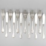 12-piece set of fish cutlery (Christofle, model Marly) silver-plated.