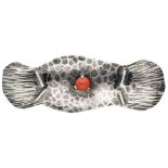 Art Deco 833 silver Amsterdam School brooch set with red coral.
