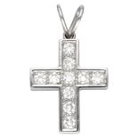 18K. White gold cross-shaped pendant set with approx. 0.55 ct. diamond.