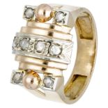 18K. Bicolor gold tank ring set with rose cut diamonds.