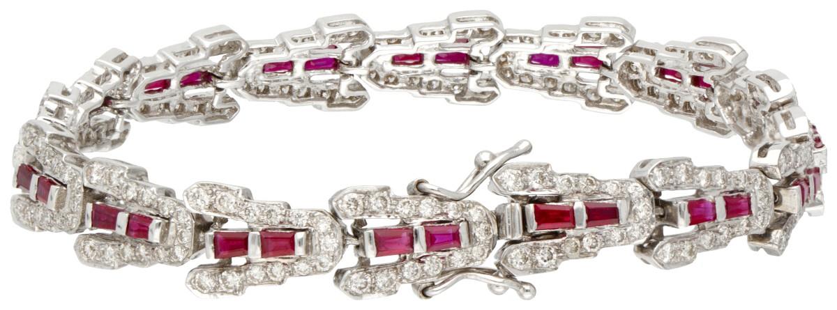 14K. White gold Art Deco bracelet set with approx. 1.36 ct. diamond and synthetic ruby. - Image 4 of 4