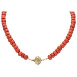 Red coral necklace with a 14K. yellow gold closure.