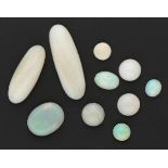 Lot of 10 cabochon cut natural white precious opals.