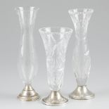 3-piece lot of cut glass vases on foot