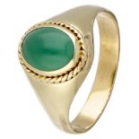 18K. Yellow gold vintage stirrup ring set with approx. 1.56 ct. chrysophrase.