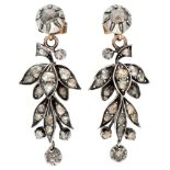 Antique 14K. gold and silver earrings set with rose cut diamonds.