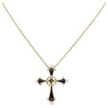 18K. Yellow gold necklace with 'The Sapphire Midnight Cross' of the House Igor Carl Fabergé set with