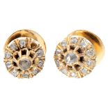 14K. Yellow gold antique cluster earrings set with rose cut diamonds.