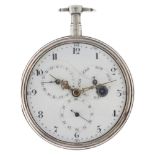Silver Verge Fusee Calendar pocket watch 869 - Men's pocket watch - approx. 1820.