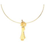 Vintage 18K. yellow gold collar necklace with figure pendant by Belgian designer Hubert Minnebo.