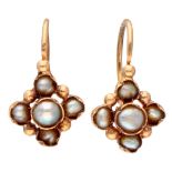 14K. Rose gold earrings set with white gray pearls.