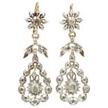 18K. Gold / 835 silver antique earrings set with rose cut diamonds.