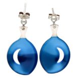 Sterling silver earrings with blue enamel by designer Sigurd Waldemar Åhman for Jokkmokks Tenn Swede