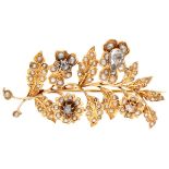 Antique 14K. yellow gold brooch set with diamonds and seed pearls.