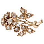 Antique BLA 10K. rose gold floral brooch set with rose cut diamonds.