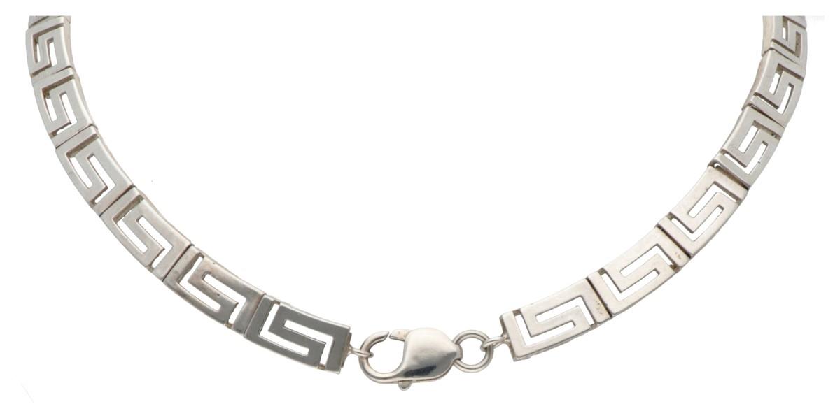Sterling silver set of necklace, bracelet and earclips with meander motif by Scandinavian designer V - Image 4 of 8