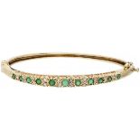 BLA 10K. yellow gold bangle bracelet set with diamond and chrysoprase.