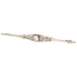 14K. Bicolor gold Art Deco bar brooch set with approx. 0.20 ct. diamond.