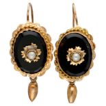 Antique 14K. rose gold earrings set with seed pearl.