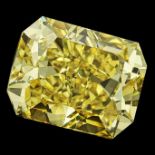 GIA certified 1.52 ct. cut-cornered rectangular modified brilliant cut natural yellow diamond.