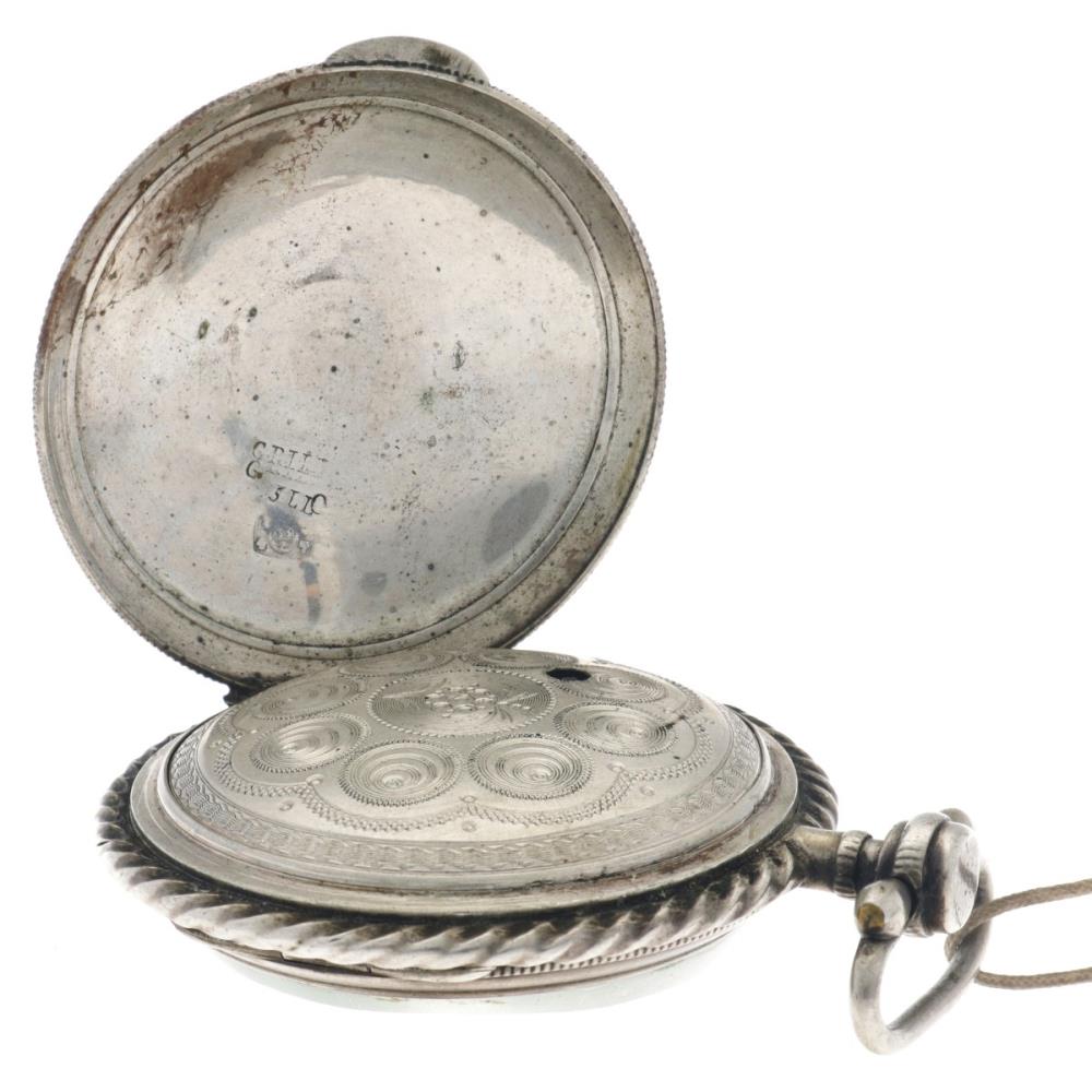 Silver Pocket Watch Verge Fusee- Men's pocket watch - approx. 1850. - Image 4 of 8