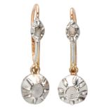 Antique 14K. rose gold / sterling silver earrings set with rose cut diamonds.