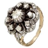 Vintage 14K. yellow gold cluster ring in Georgian style set with diamond in silver.