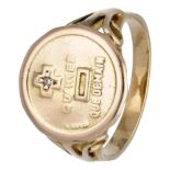 Vintage 14K. yellow gold "plus qu'hier, moins que demain" coin ring by A. Augis.