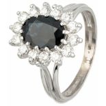 14K. White gold cluster ring set with approx. 0.42 ct. diamond and approx. 1.70 ct. natural sapphire
