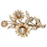 14K. Yellow gold antique flower brooch set with rose cut diamonds.