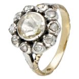 Vintage 14K. yellow gold cluster ring in Georgian style set with diamond in silver.